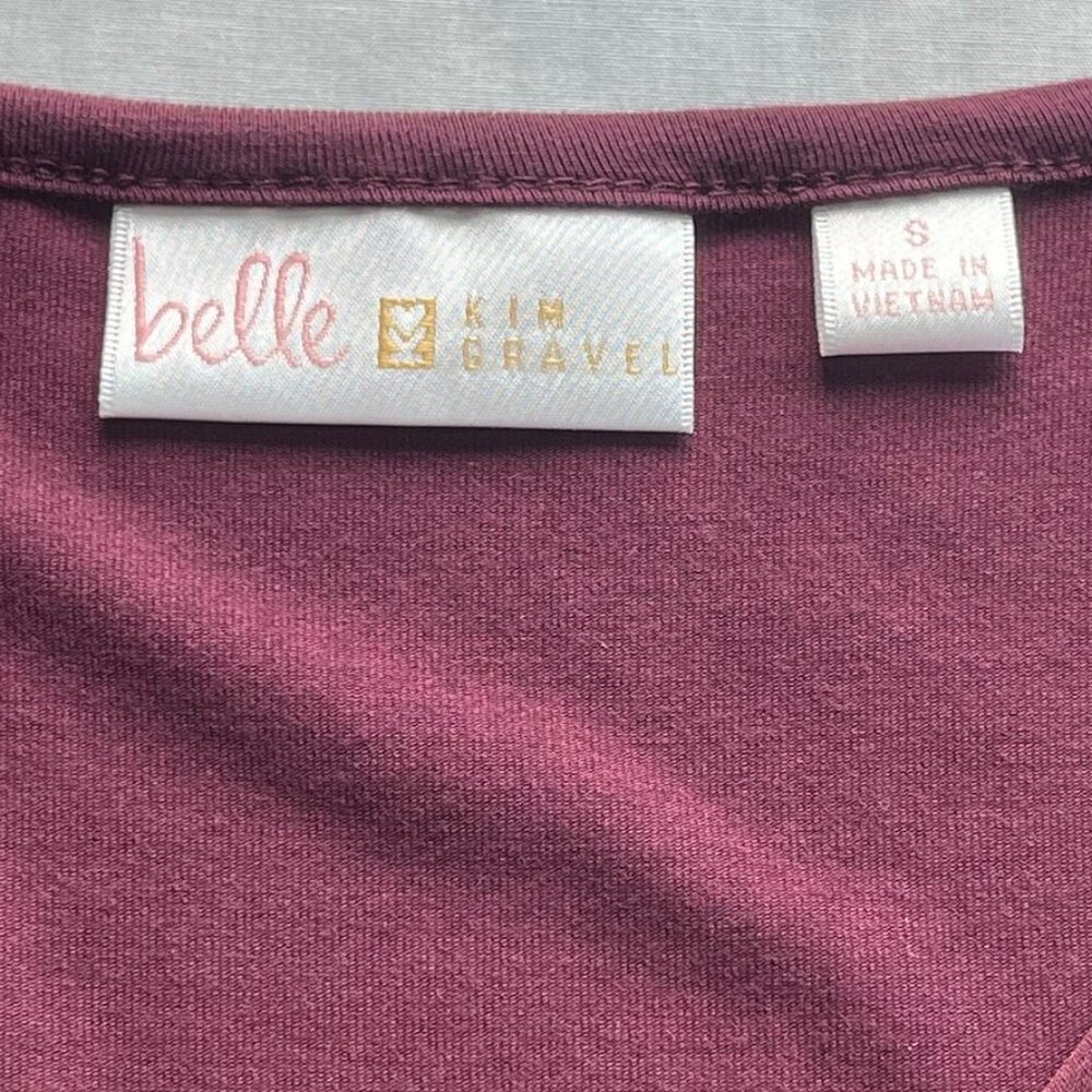 NEW Belle Kim Gravel V Neck Long Sleeve Top Burgundy Small Knit - Picture 5 of 9